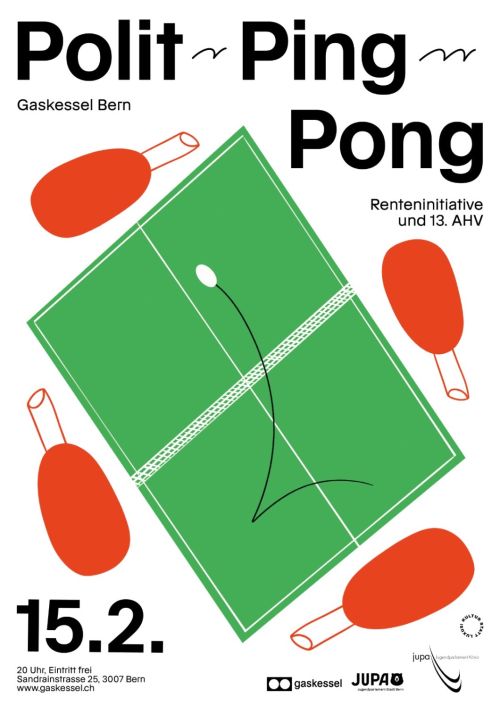Poster für Polit Ping Pong , gestaltet von Leonie Jucker, Fabienne Grossen