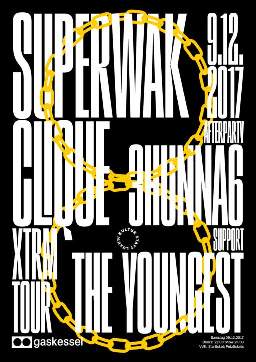 Poster für Superwak Clique , gestaltet von Tobias Rechsteiner