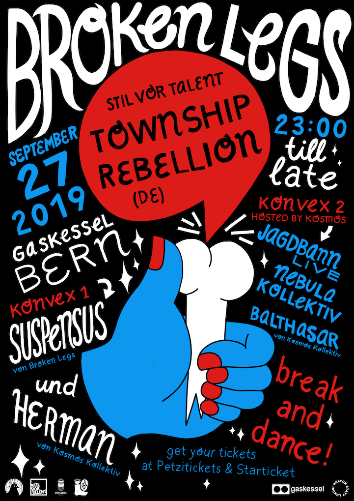 Poster für Broken Legs w/ Township Rebellion (DE) , gestaltet von Lisa Graber