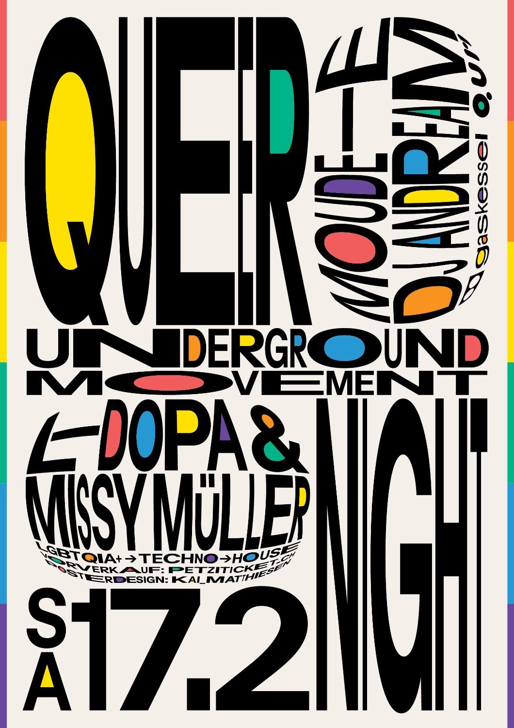 Poster Queer Underground Movement Night w/ L-Dopa, Missy Müller, moude-E, dj andream